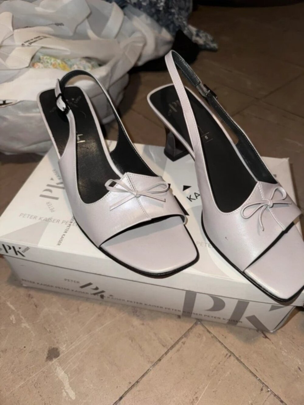 cream heels with bow